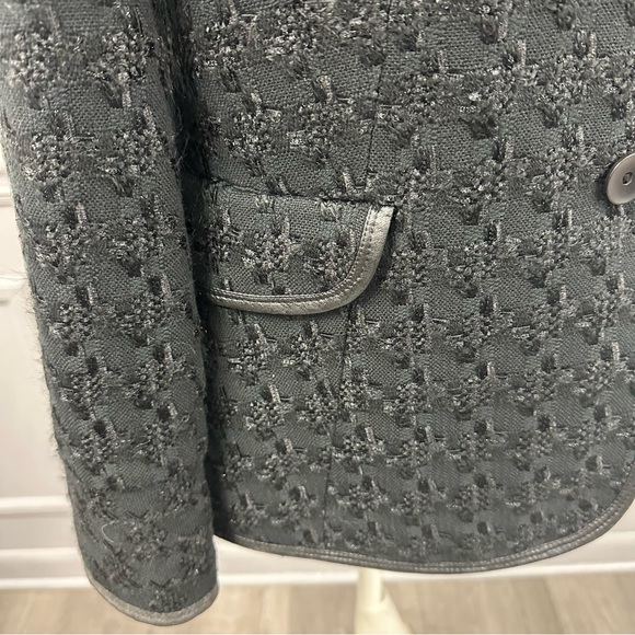 Albert Nipon Textured Black Blazer & Pant Suit Set With Leather Trim - Picture 4 of 16